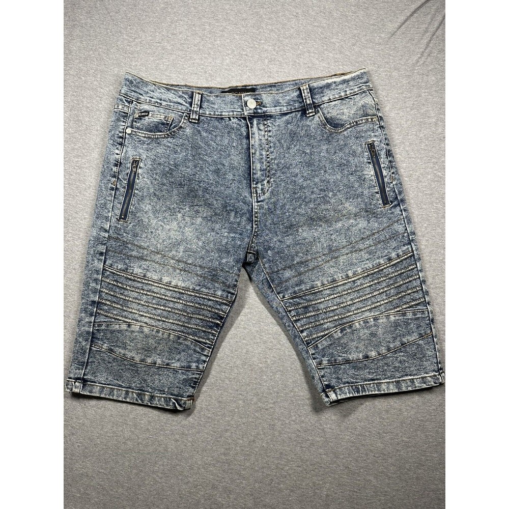 Rocawear Distressed Moto Jean Shorts Mens Size 38 STRETCH Slim Blue Y2k Grunge